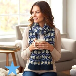 Vera Bradley Cozy Winter Long Scarf Teal & Shades Of Blue FLORAL BURSTS Knit EUC